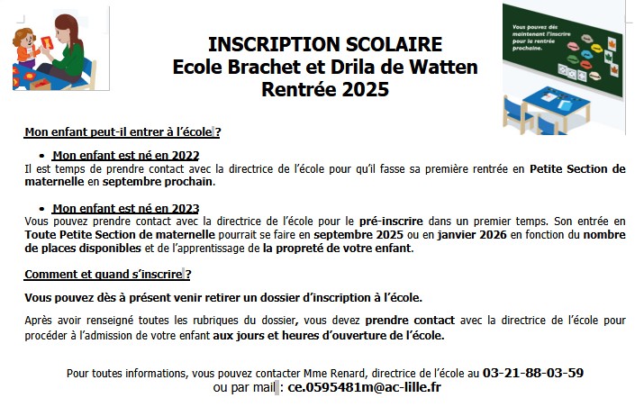 Inscription à l’école maternelle Brachet/Drila