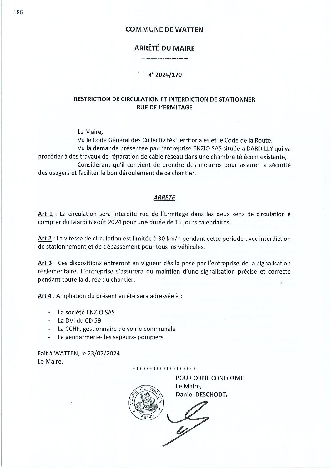 2024-170 arrêté du 23-07-2024 restriction circulation stationnement rue de l’Ermitage