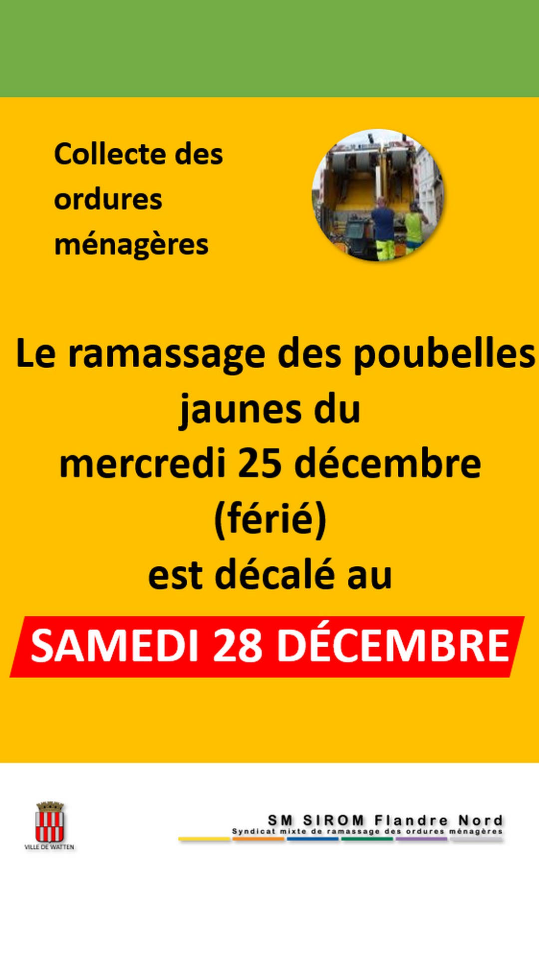 Collecte des emballages (poubelles jaunes) décalée